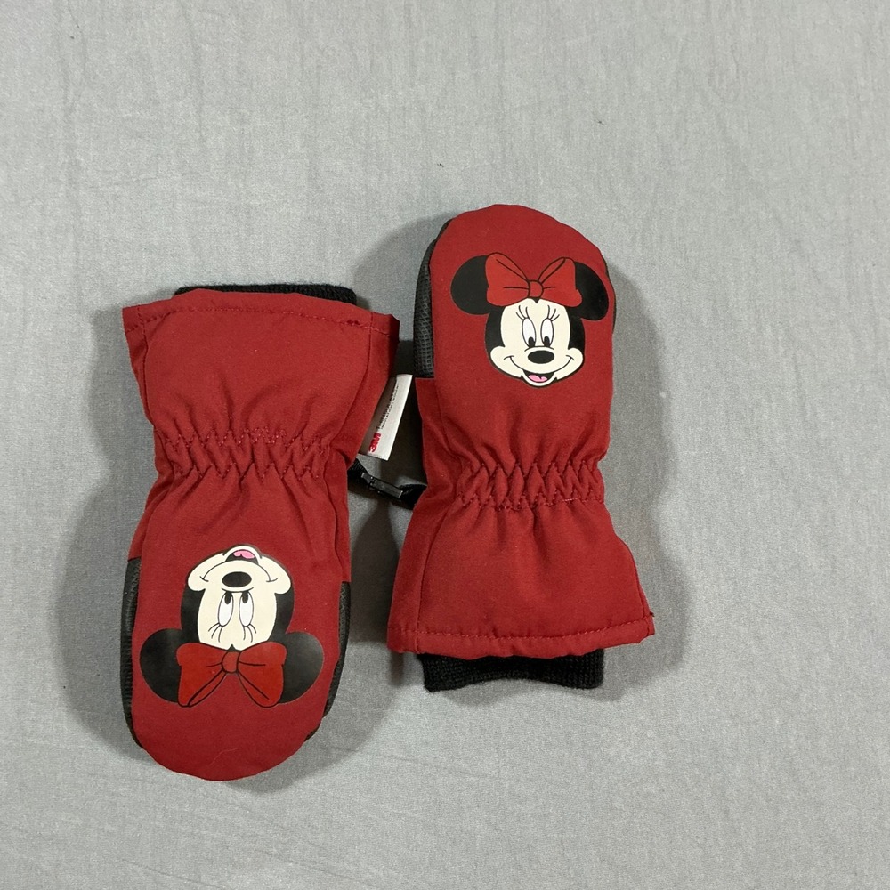 Vintage Disney Minnie Mouse Kids Red Winter Mittens 3M Insulated Snow Gloves